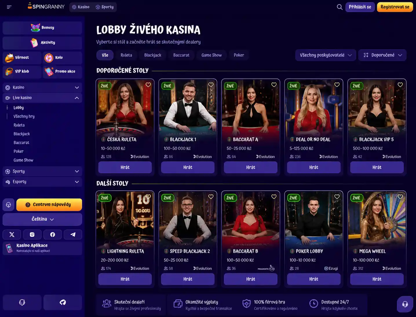 Spingranny live kasino – živé stoly s krupiérem