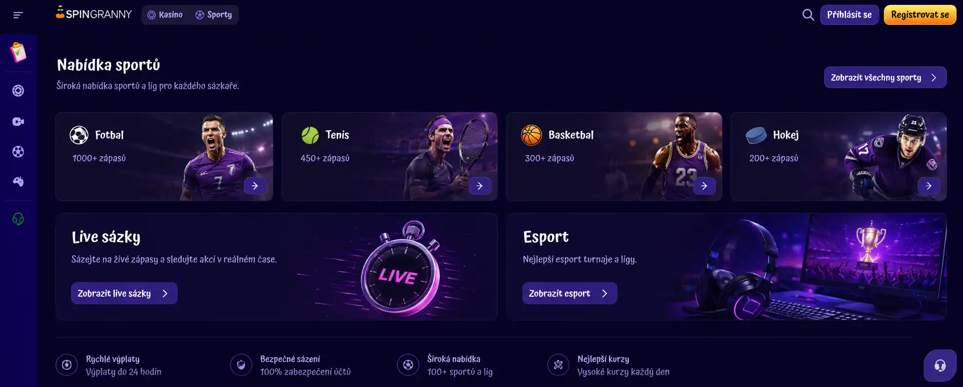 Spingranny sportovní sázení – nabídka sportů a live sázky